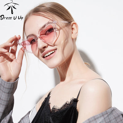 DRESSUUP Glitter Frame Cat Eye Sunglasses Women Brand Designer Vintage Gradient Pink Sun Glasses Heart-shape For Female