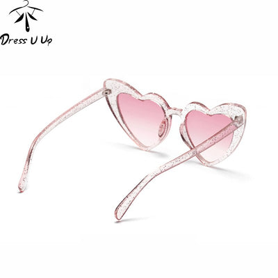 DRESSUUP Glitter Frame Cat Eye Sunglasses Women Brand Designer Vintage Gradient Pink Sun Glasses Heart-shape For Female