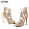 Eilyken Gold Bling Crystal Sexy Sandals High Heels Strappy Gladiator Women Sandal Stiletto Wedding Sandalias De Mujer