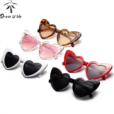 DRESSUUP Glitter Frame Cat Eye Sunglasses Women Brand Designer Vintage Gradient Pink Sun Glasses Heart-shape For Female