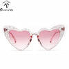 DRESSUUP Glitter Frame Cat Eye Sunglasses Women Brand Designer Vintage Gradient Pink Sun Glasses Heart-shape For Female