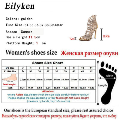 Eilyken Gold Bling Crystal Sexy Sandals High Heels Strappy Gladiator Women Sandal Stiletto Wedding Sandalias De Mujer