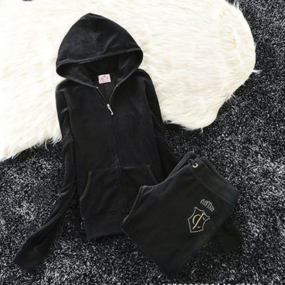 Women's Brand Velvet Fabric Tracksuits Velour Suit Female Track Suit Hoodies Tops and Pants Size S - XL