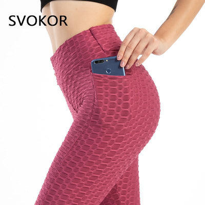 SVOKOR Anti Cellulite Women Leggings with Pockets High Waist Push Up Legging Fitness Gym Pants Spandex Polyester Active Wear