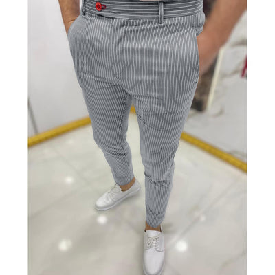 New Striped Trousers For Men Fashion Men's Clothes Wine Red Stright Casual Pants Classic Retro Wedding Party Formal Suit Bottoms