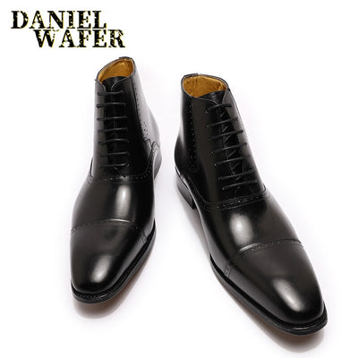 New Fashion Men Ankle Boots Men Formal Dress Leather Shoes Western Boots Cowboy Boots Lace Up Casual Shoes Brown Black Boots Men