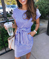 Sweet dress with striped plastic waist straps