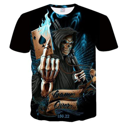 New Casual Skull Poker Printed T-Shirt Men Short Sleeve Tee Shirt Homme Black Design Tee Tops Male Summer Tops 3d t shirt