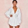 Sexy V neck Long Shirts Female Ladies Long Sleeve Shirt Beach Dresses Elegant Sexy Party Blouse