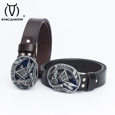 New Arrival Mens Fashion Leather Belt Freemason Letter "G" Free Mason Masonic Buckle Hook Diy Accessories Cowboy Strap For Jean