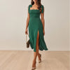 Dresses For Women 2021 Party Elegant Vintage High Slit Sexy Midi Dress Square Neck Sleeveless Tie Strap Summer Dress Clothes