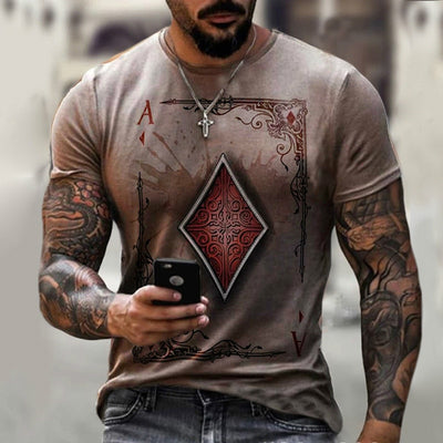 Fashion Playing Cards Lattice Square A 3D Print Men's T-Shirts Casual O-Neck Short Sleeve Loose Oversized T-Shirt Tops Tees 6XL