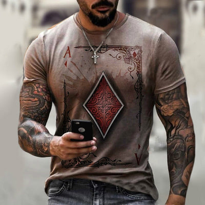 Fashion Playing Cards Lattice Square A 3D Print Men's T-Shirts Casual O-Neck Short Sleeve Loose Oversized T-Shirt Tops Tees 6XL