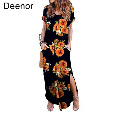 Plus Size 5XL Sexy Women Dress Summer 2020 Casual Short Sleeve Floral Maxi Dress For Women Long Dress Free Shipping Lady Dresses