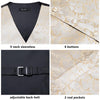 Hi-Tie 100% Silk Ivory Beige Champagne Gold Mens Vests Tie Hankerchief Cufflinks Set Jacquard Vine Waistcoat for Men Suit Dress