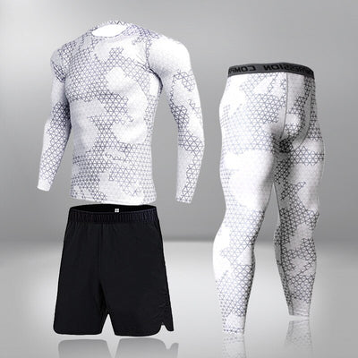 Men's Running 4PC/set Gym Legging Thermal Underwear Compression Fitness Rashguard Male Quick-Drying Tights Track Suit