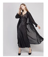 Sexy Sling Dress Sleeping Robe Two-Piece Faux Silk Sleepwear Women Elegant Lady Lace Long-Sleeve Nightgowns Bathrobes T0008