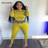 GGLNOO Sports Star Body Letter Long Sleeve Tops Pencil Pants Suit Active Wear Tracksuit Two Piece Set Fitness Outfits GG22825