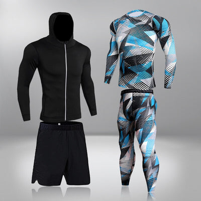 Men's Running 4PC/set Gym Legging Thermal Underwear Compression Fitness Rashguard Male Quick-Drying Tights Track Suit