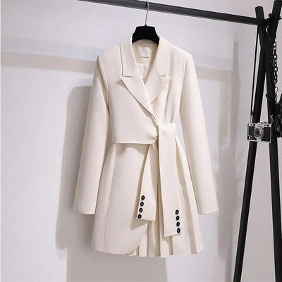 Fashion Trench Coat Dress Women 2023 New Spring Autumn Windbreaker Coat Female Oversize 4Xl Black White Belt Blazer Vintage