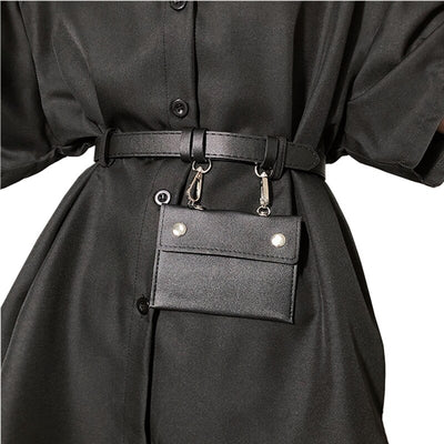 Long Shirts Women 2020 Summer Shirtdress Harajuku Loose Blouse Black Cargo Shirt With Belt Bag 3 Piece Sets Overshirt Korean Top