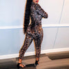 Sexy Leopard Bodycon Skinny Zipper Long Sleeve Jumpsuits Women Fashion Workout Active Wear Casual Print Skinny One Piece Outfits