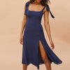 Dresses For Women 2021 Party Elegant Vintage High Slit Sexy Midi Dress Square Neck Sleeveless Tie Strap Summer Dress Clothes