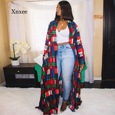 Plaid Lapel Long Shirt Dress Coat Spring Summer Single-Breasted Women Streetwear Vintage Vestidos  Ladies Dresses