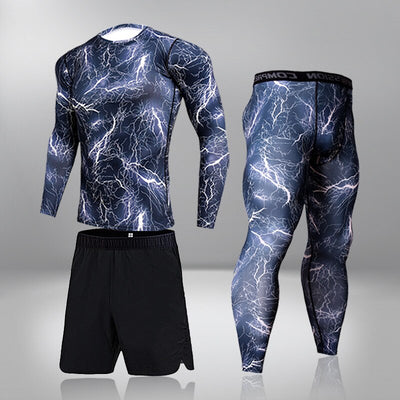 Men's Running 4PC/set Gym Legging Thermal Underwear Compression Fitness Rashguard Male Quick-Drying Tights Track Suit