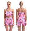 Women Summer Butterfly Print Outfit Sweet Suit Active Wear Two Piece Set Tracksuit Strapless Tube Crop Top High Waist Shorts Set