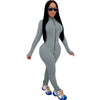 New Workout Active Wear Solid Color Rompers Womens Jumpsuit Sporty Long Sleeve Fitness Clubwear Zipper Party Jumpsuits Bodycon