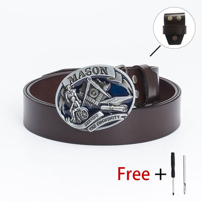 New Arrival Mens Fashion Leather Belt Freemason Letter "G" Free Mason Masonic Buckle Hook Diy Accessories Cowboy Strap For Jean