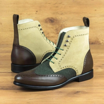 Men Short Boots Flock Lace-up Round Toe Plaid Shoes for Men with Free Shipping Mens Ankle Boots Handmade Combat Boots