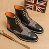 Men Short Boots Flock Lace-up Round Toe Plaid Shoes for Men with Free Shipping Mens Ankle Boots Handmade Combat Boots