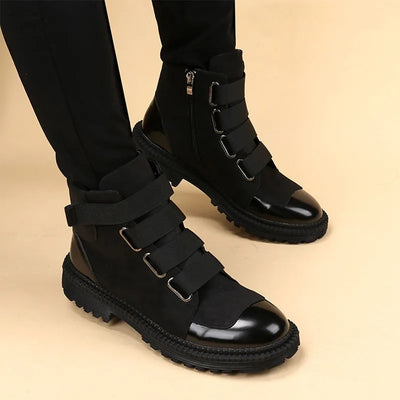 Mens Boots Fashion Party Banquet Cowboy Ankle Boots Natural Leather Shoes Man Male Platform Warm Winter Snow Boot Shoes for Men