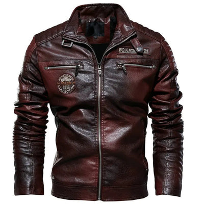 New Autumn and Winter Men's High Quality Fashion Coat Leather Jacket Motorcycle Style Casual Waterproof Jacket Black Warm Coat