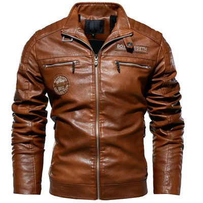 New Autumn and Winter Men's High Quality Fashion Coat Leather Jacket Motorcycle Style Casual Waterproof Jacket Black Warm Coat