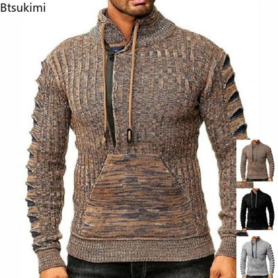 New2023 Autumn Winter Men's Hooded Sweaters Warm Slim High Neck Sweater Long-sleeved Shirt Male Knitwear Mens Clothes Tops S-4XL