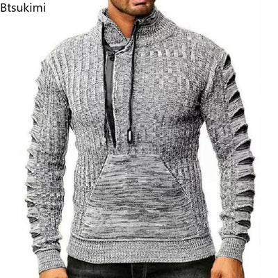 New2023 Autumn Winter Men's Hooded Sweaters Warm Slim High Neck Sweater Long-sleeved Shirt Male Knitwear Mens Clothes Tops S-4XL