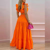 women's solid color mid-waist trend sexy suspenders big swing skirt two-piece suit