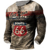 Vintage Men's T Shirt Long Sleeve Cotton Top Tees USA Route 66 Letter Graphic 3D Print T-Shirt Fall Oversized Loose Clothing 5XL