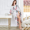 Female Long Robe Nightgown Print Crane Kimono Bathrobe Gown Sleepwear Spring Summer Casual Silk Satin Home Dress Lounge Wear