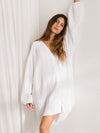 Linad Loose Woman Dresses Cotton Long Sleeve V Neck Sleepwear White 2022 Autumn Casual Night Dress Women Solid Pajamas Buttons