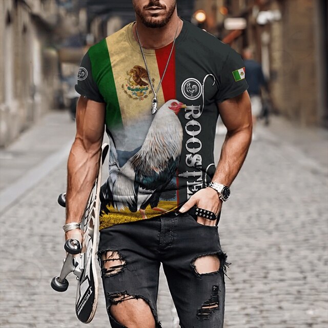 Big Rooster Animal 3D Print T Shirt Men's Loose Short Sleeve O Neck Shirt Oversized Top Summer Dress