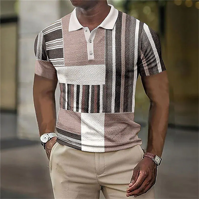 Men's Polo Shirt Striped Short Sleeve T-shirt Man Breathable Business Leisure Button-down Tshirt Casual Summer Streetwear Blouse