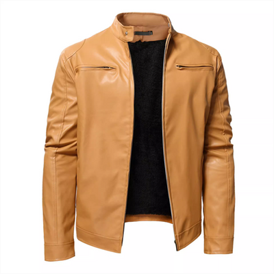 Pure Color New Men Plush Leather Jacket Large Size 5XL Autumn and Winter Men's Daily Casual Stand Collar Coats