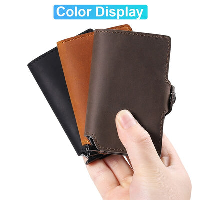 Rfid Cow Genuine Leather Wallets Men Credit Card Holder Wallet Slim Thin Mini Pop Up Smart Wallets Money Bags Male Purse Vallet