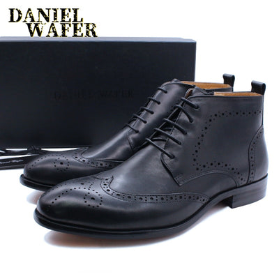 Handmade Men Ankle Boots Casual Leather Shoes Western Cowboy Boots Black Brown Wingtip Lace Up Wedding Office Dress Boots Men