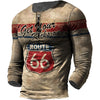 Vintage Men's T Shirt Long Sleeve Cotton Top Tees USA Route 66 Letter Graphic 3D Print T-Shirt Fall Oversized Loose Clothing 5XL