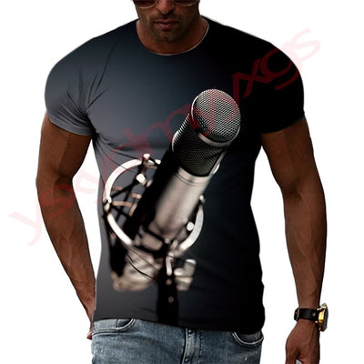 New Summer Leisure Fashion DJ Clothing Music Microphone Pattern Men T-Shirts 3D Print Hip Hop Tees Round Neck Short Sleeve Tops